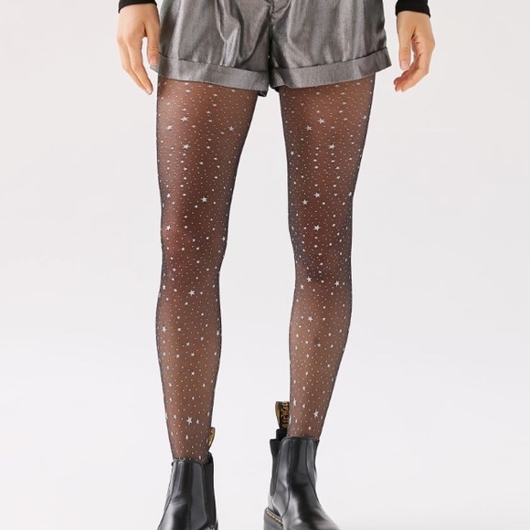 Nwt Uo Womens Black Silver Star Tights 